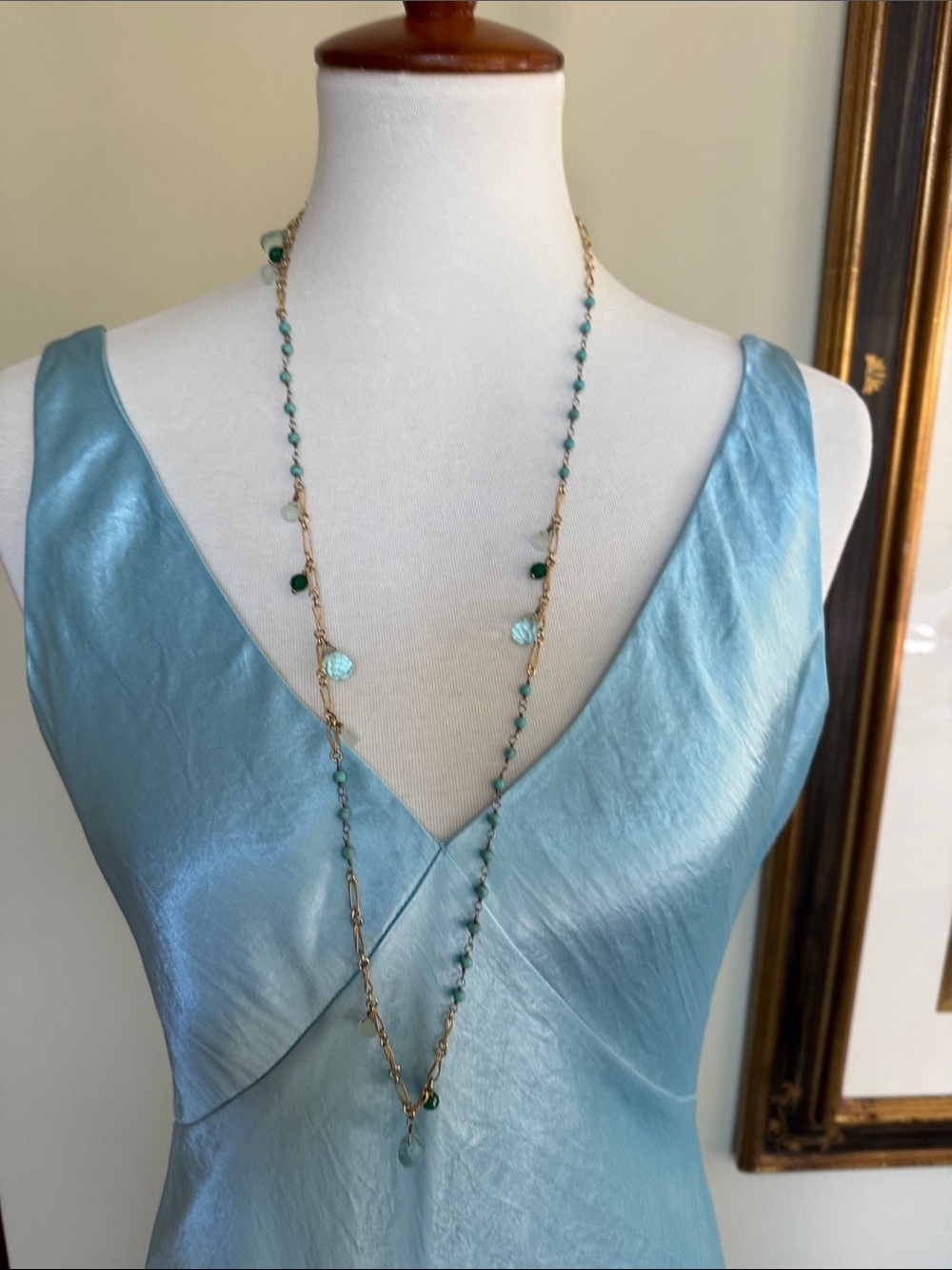 Long authentic turquoise, amethyst, gem stones, gold filled necklace